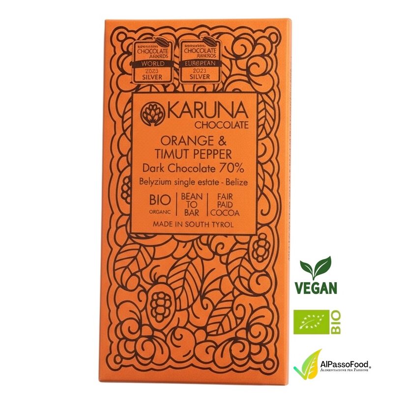 Cioccolato Fondente 70% Arancia e Pepe Biologico