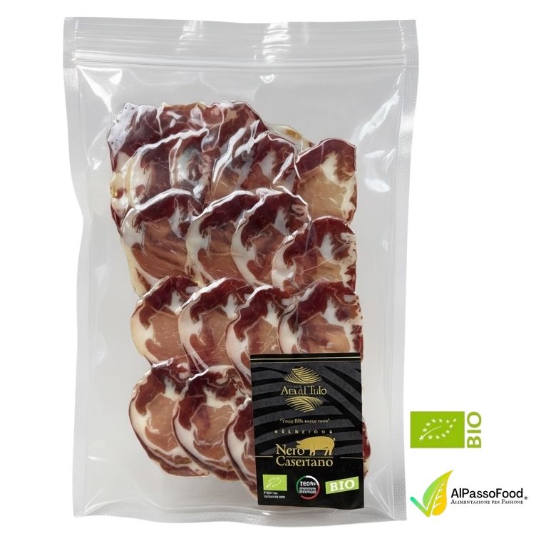 Lonza di Maiale Nero Casertano Stagionato Biologico Affettato